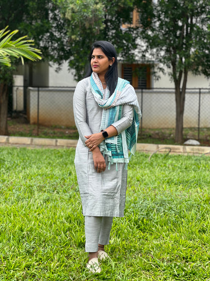 Amulya - Silver Silk cotton set