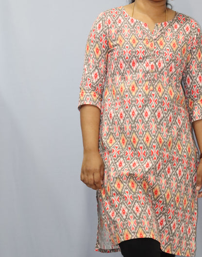 Gauri - Linen cotton Kurti - Orange ikkat