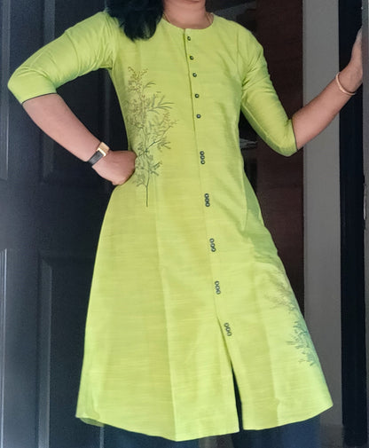 Vishnu - Aline Parrot Green Silk cotton kurti