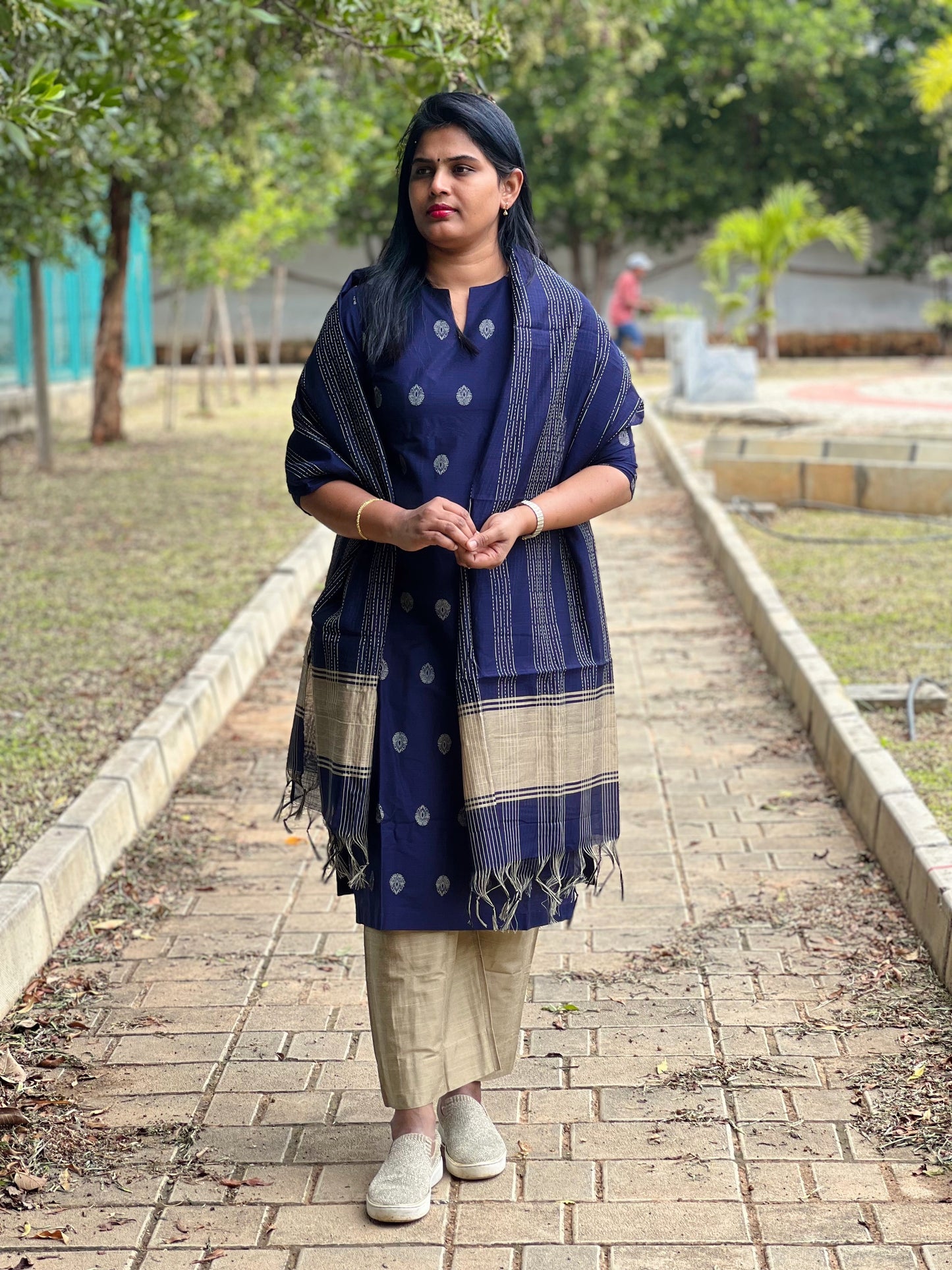 Nayanthara - Silk cotton Weaving Kurta set with dupatta