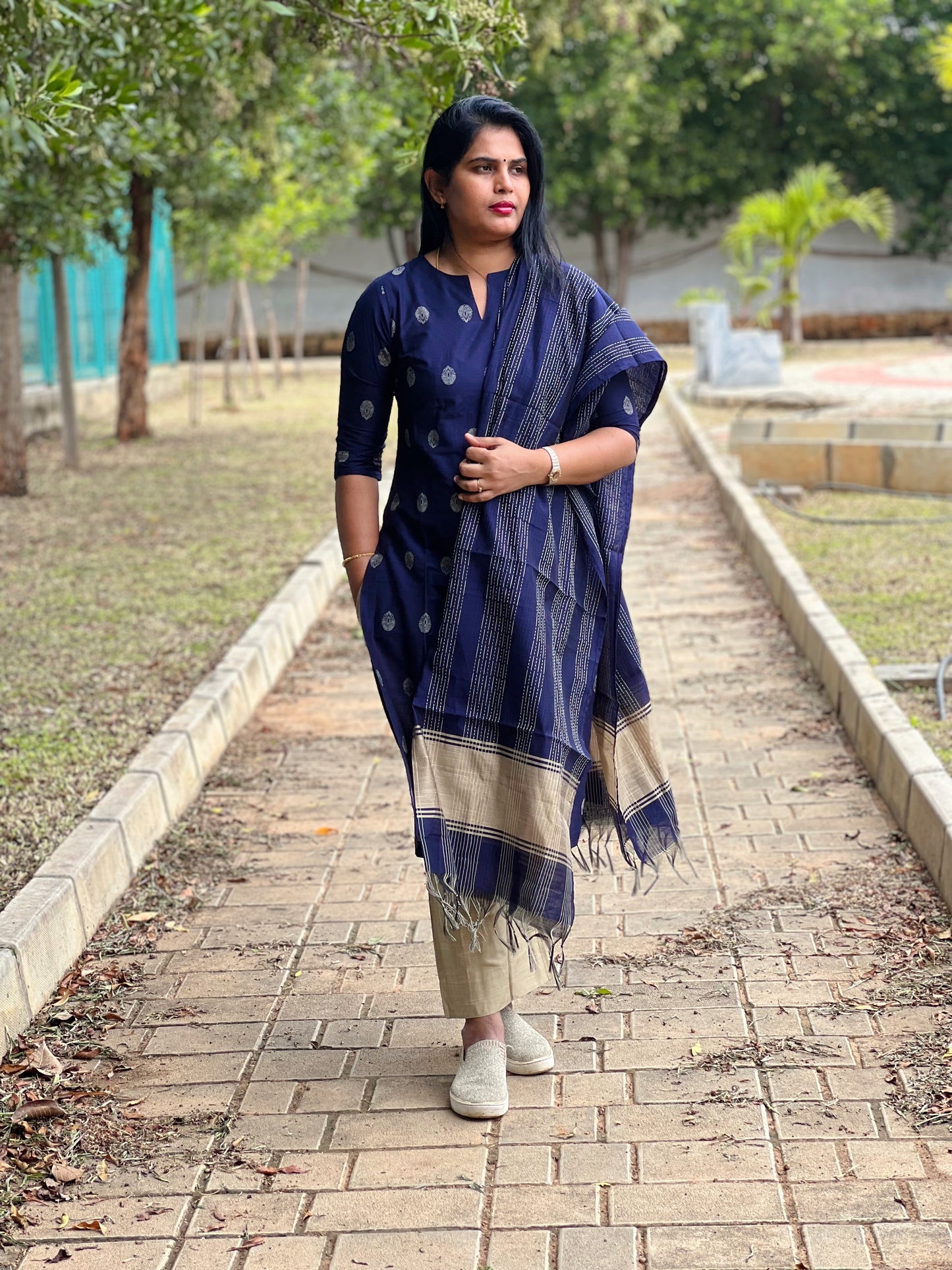 Nayanthara - Silk cotton Weaving Kurta set with dupatta