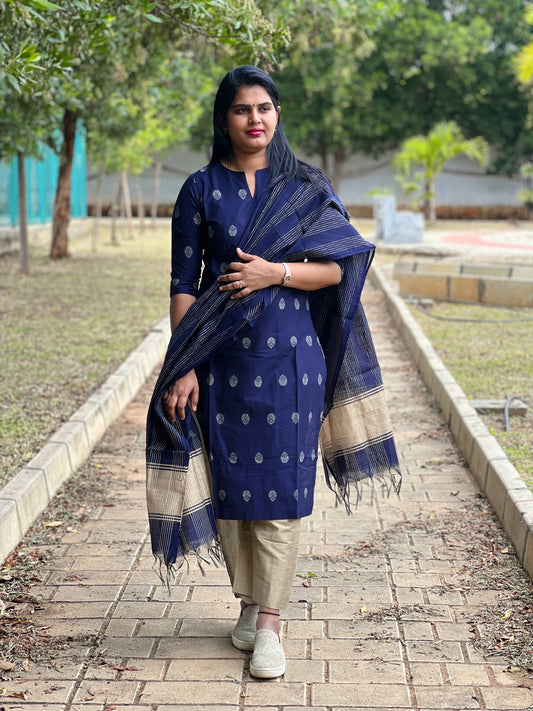 Nayanthara - Silk cotton Weaving Kurta set with dupatta
