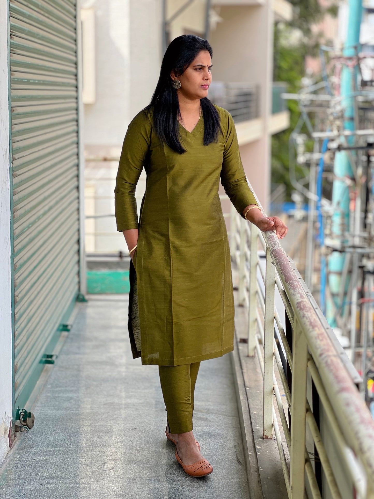 Srinidhi - Silk Cotton Kurta Set - Mehandhi Green