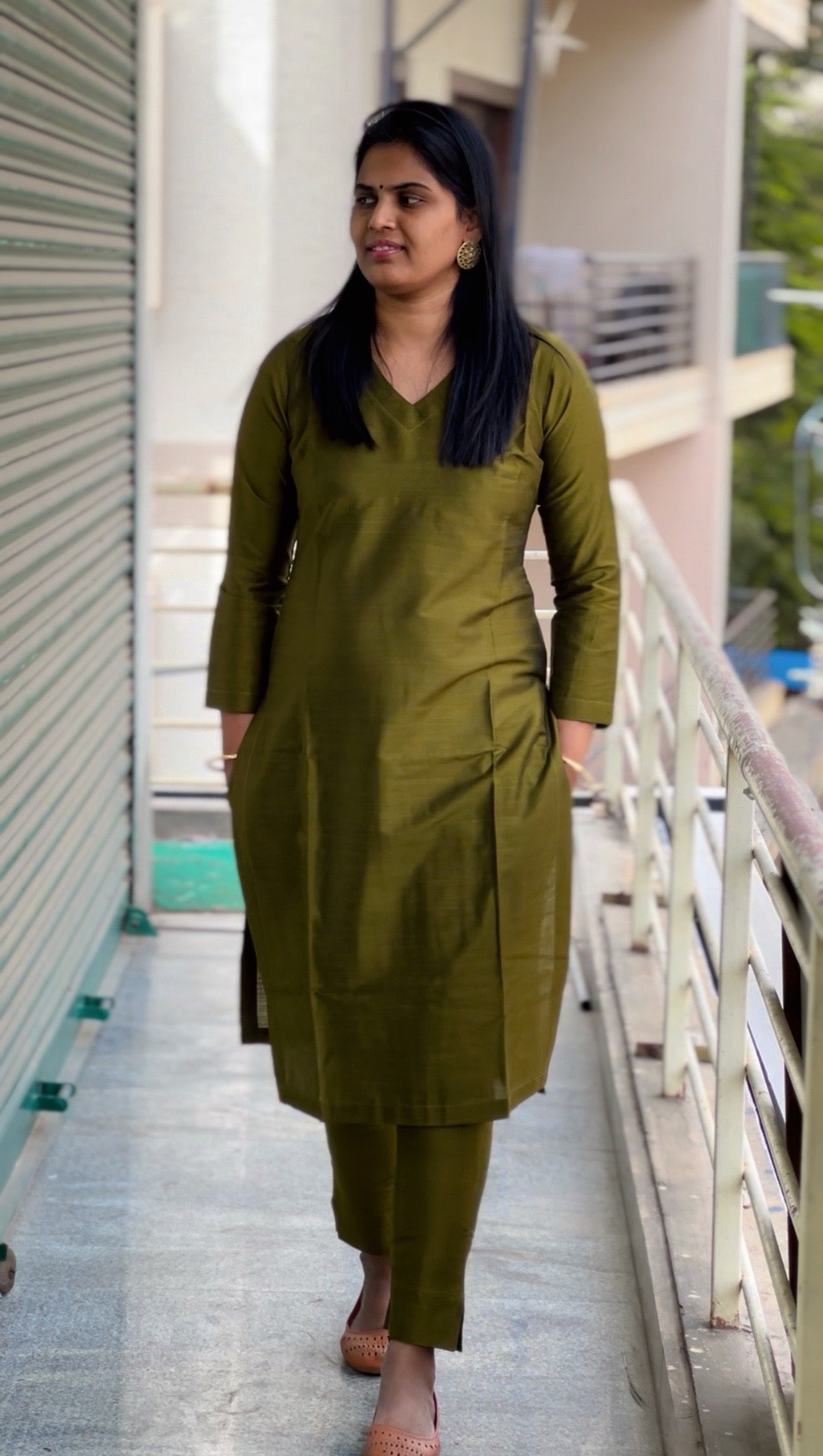 Srinidhi - Silk Cotton Kurta Set - Mehandhi Green