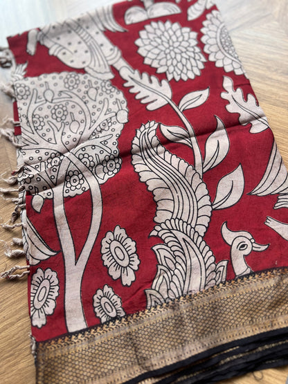 Kalamkari Dupatta - Chennuri silk - Maroon