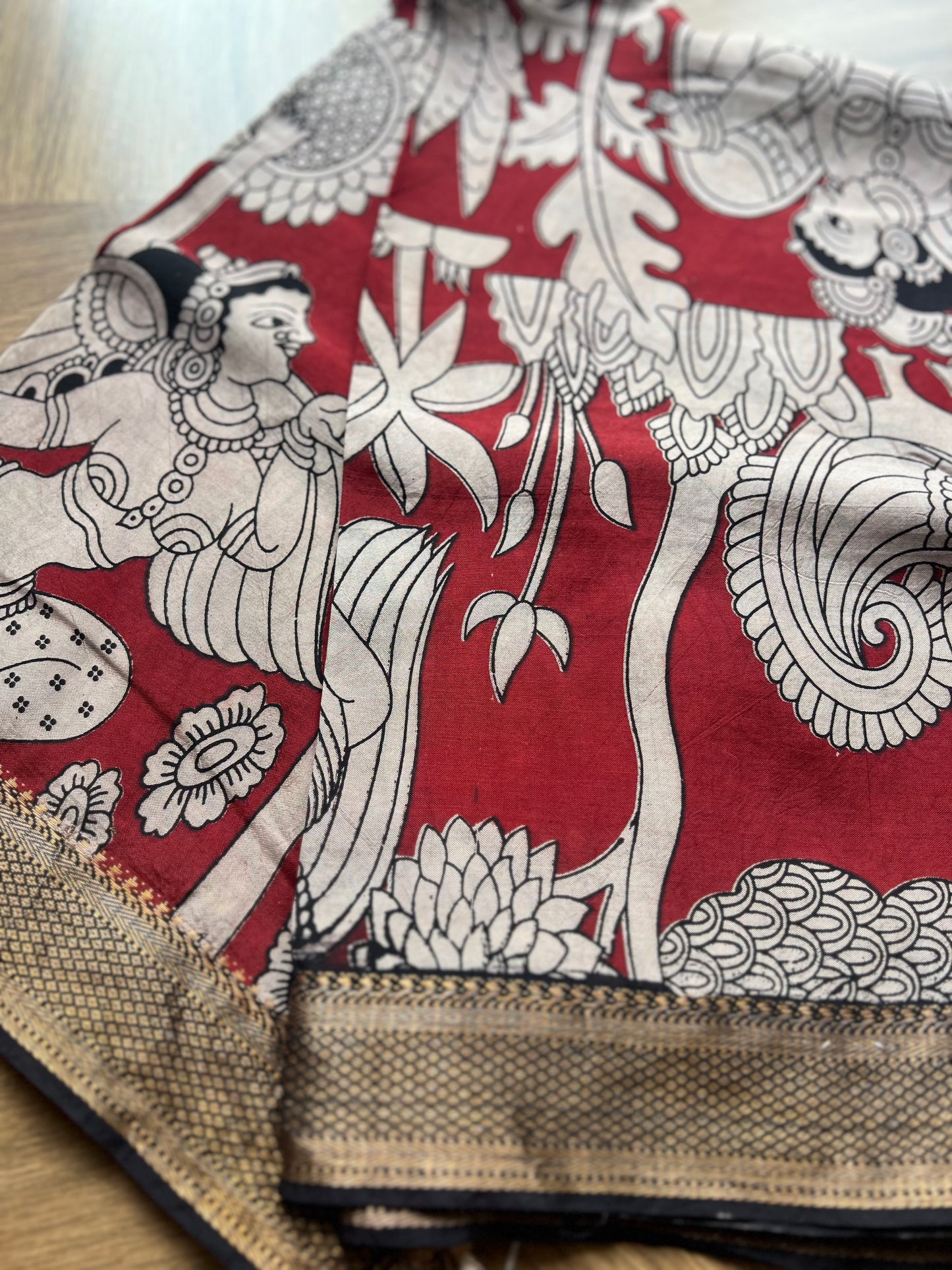 Kalamkari Dupatta - Chennuri silk - Maroon