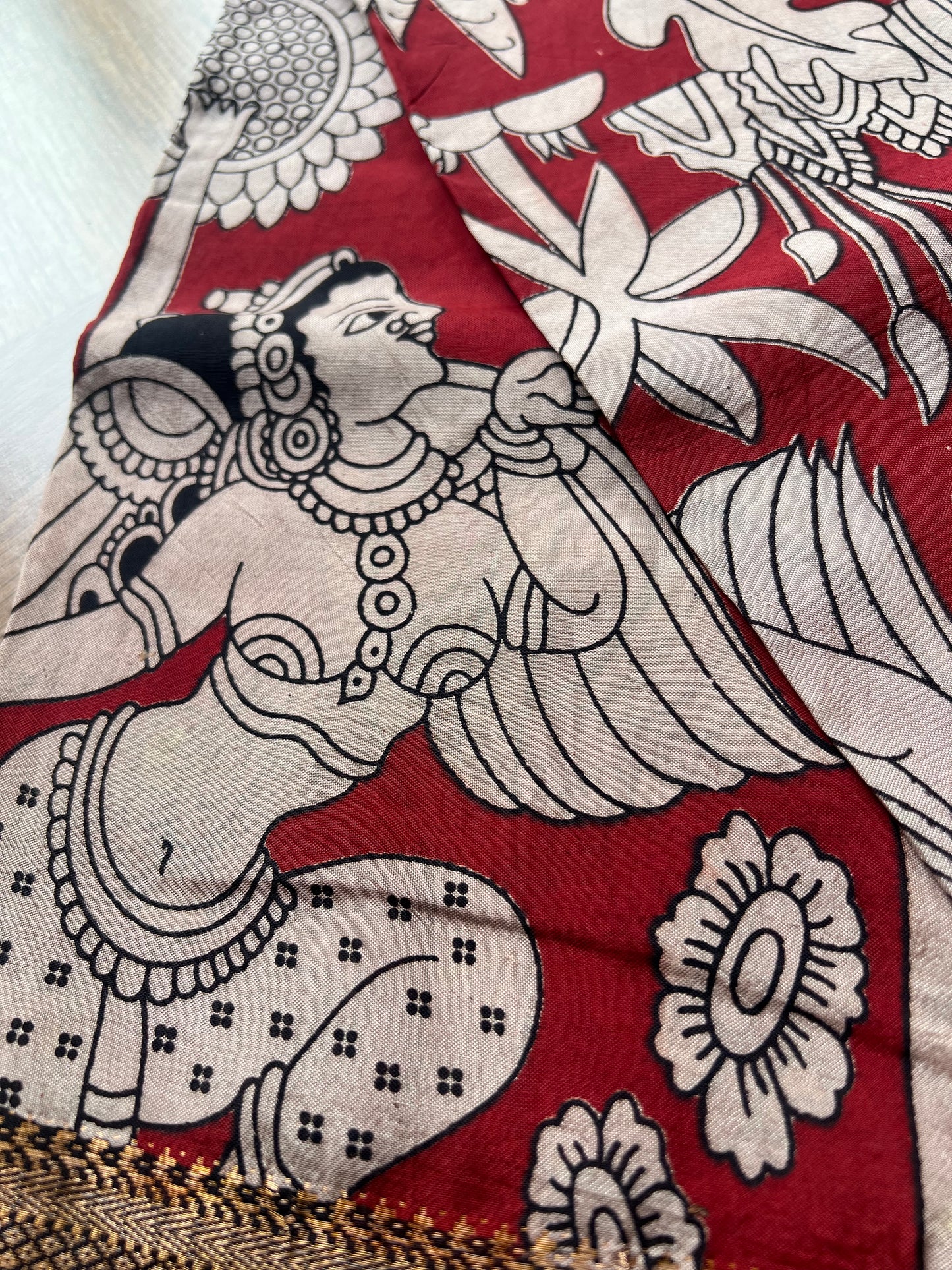 Kalamkari Dupatta - Chennuri silk - Maroon