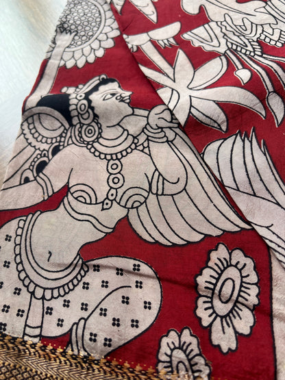 Kalamkari Dupatta - Chennuri silk - Maroon
