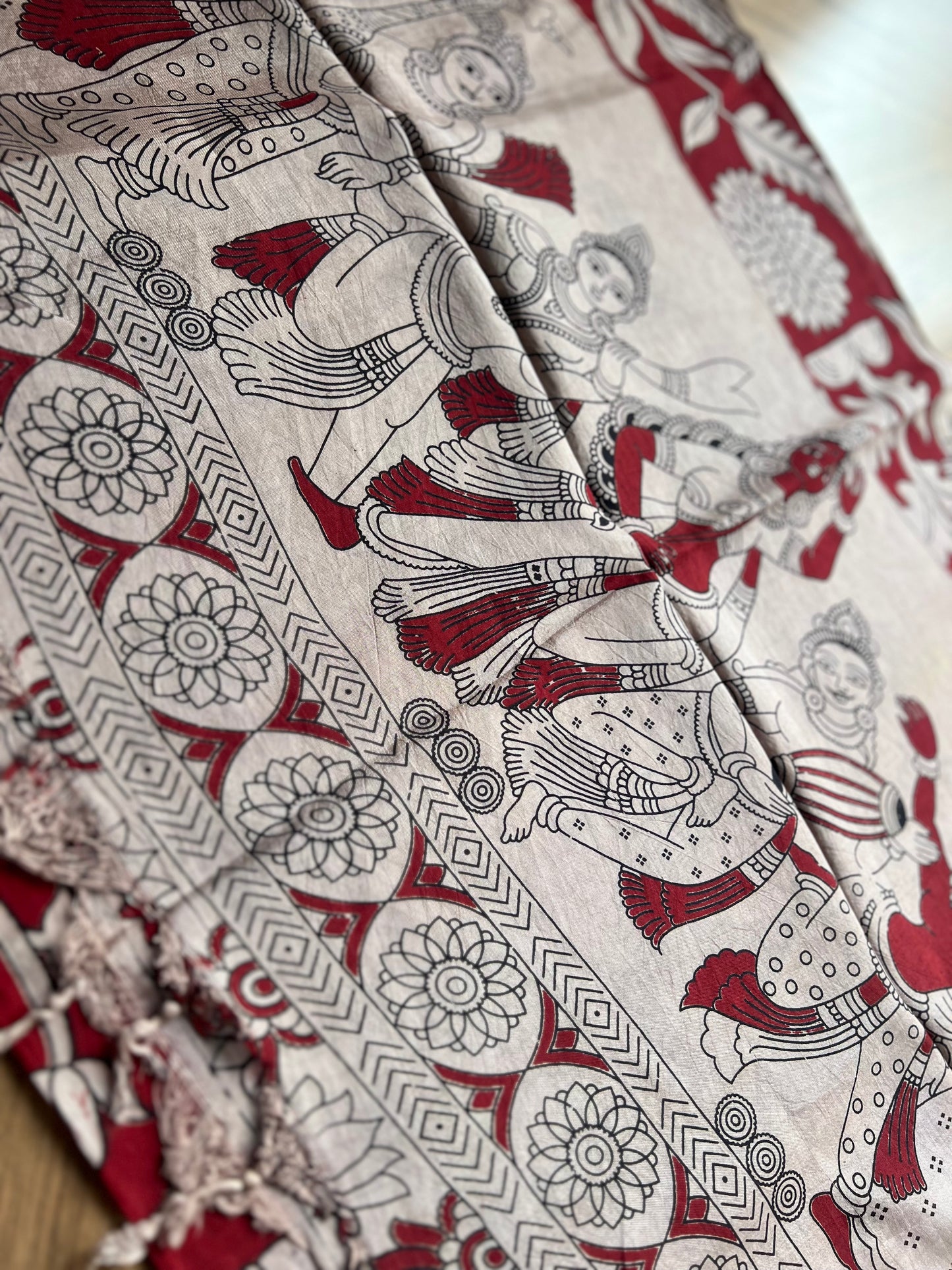 Kalamkari Dupatta - Chennuri silk - Maroon