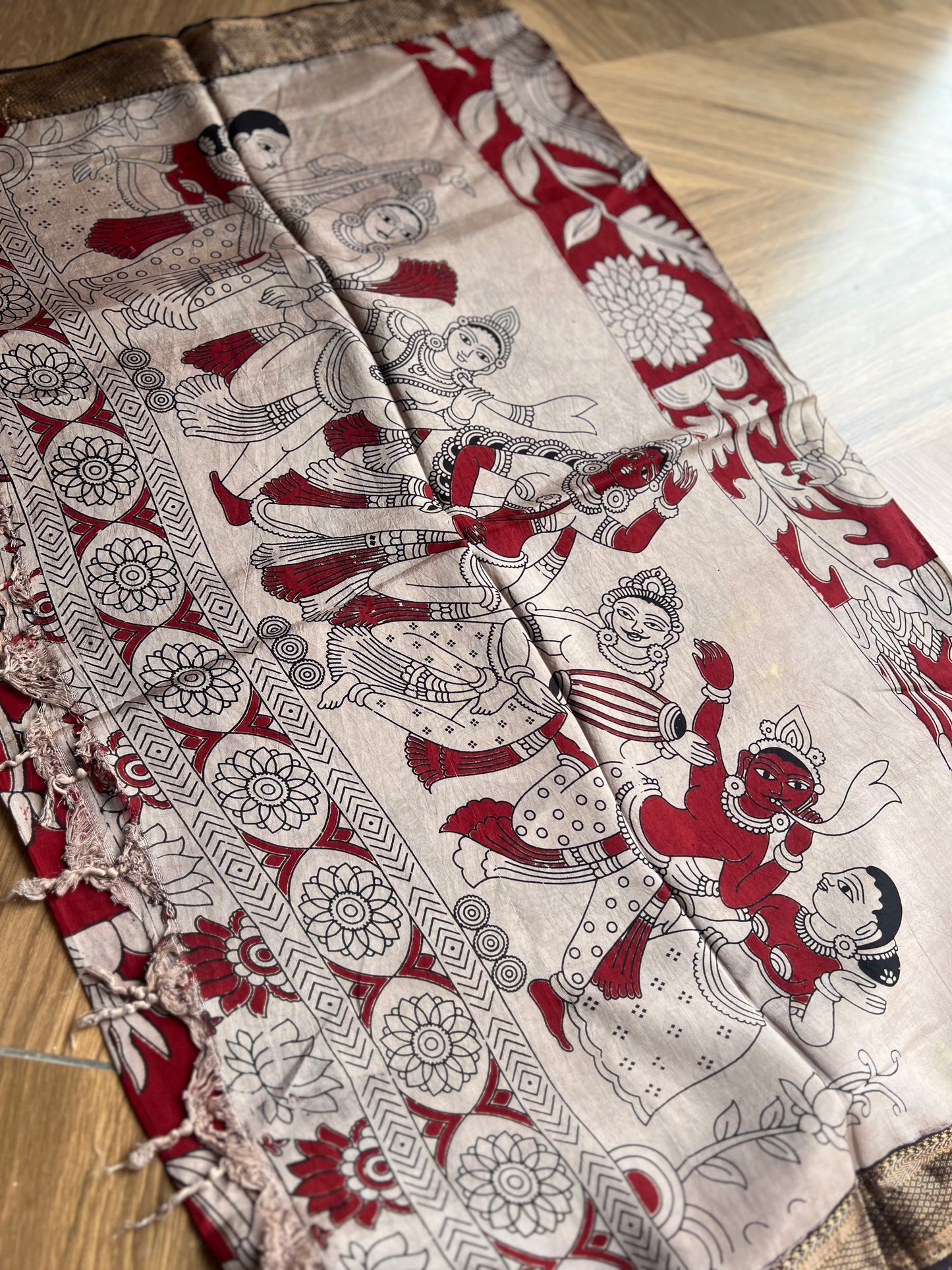 Kalamkari Dupatta - Chennuri silk - Maroon