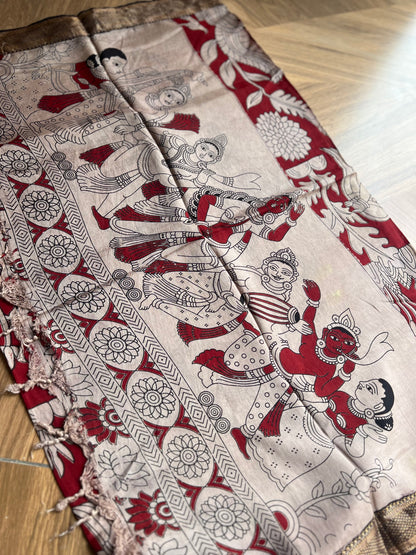 Kalamkari Dupatta - Chennuri silk - Maroon