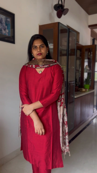 Raaga - Maroon Silk cotton set