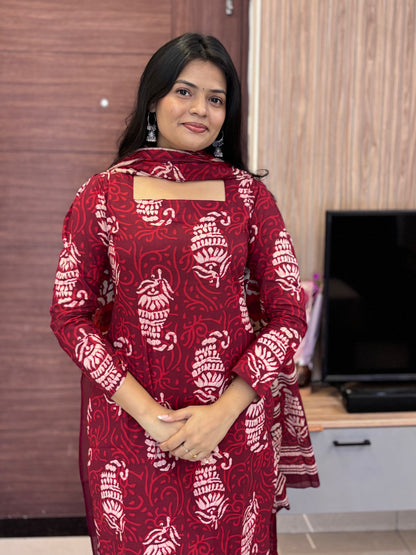 Aaradhya Wine Handblock Suit Set
