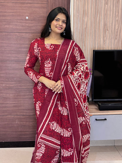 Aaradhya Wine Handblock Suit Set