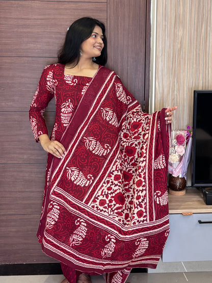 Aaradhya Wine Handblock Suit Set