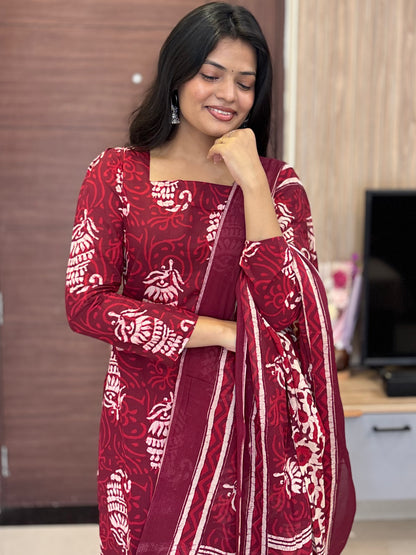 Aaradhya Wine Handblock Suit Set