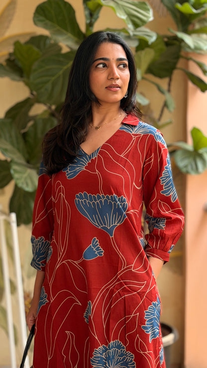 Mrunal Contemporary Floral Set - Brick Red