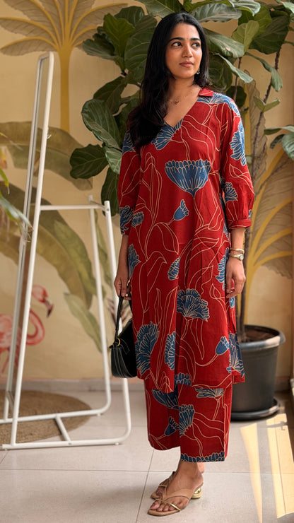 Mrunal Contemporary Floral Set - Brick Red