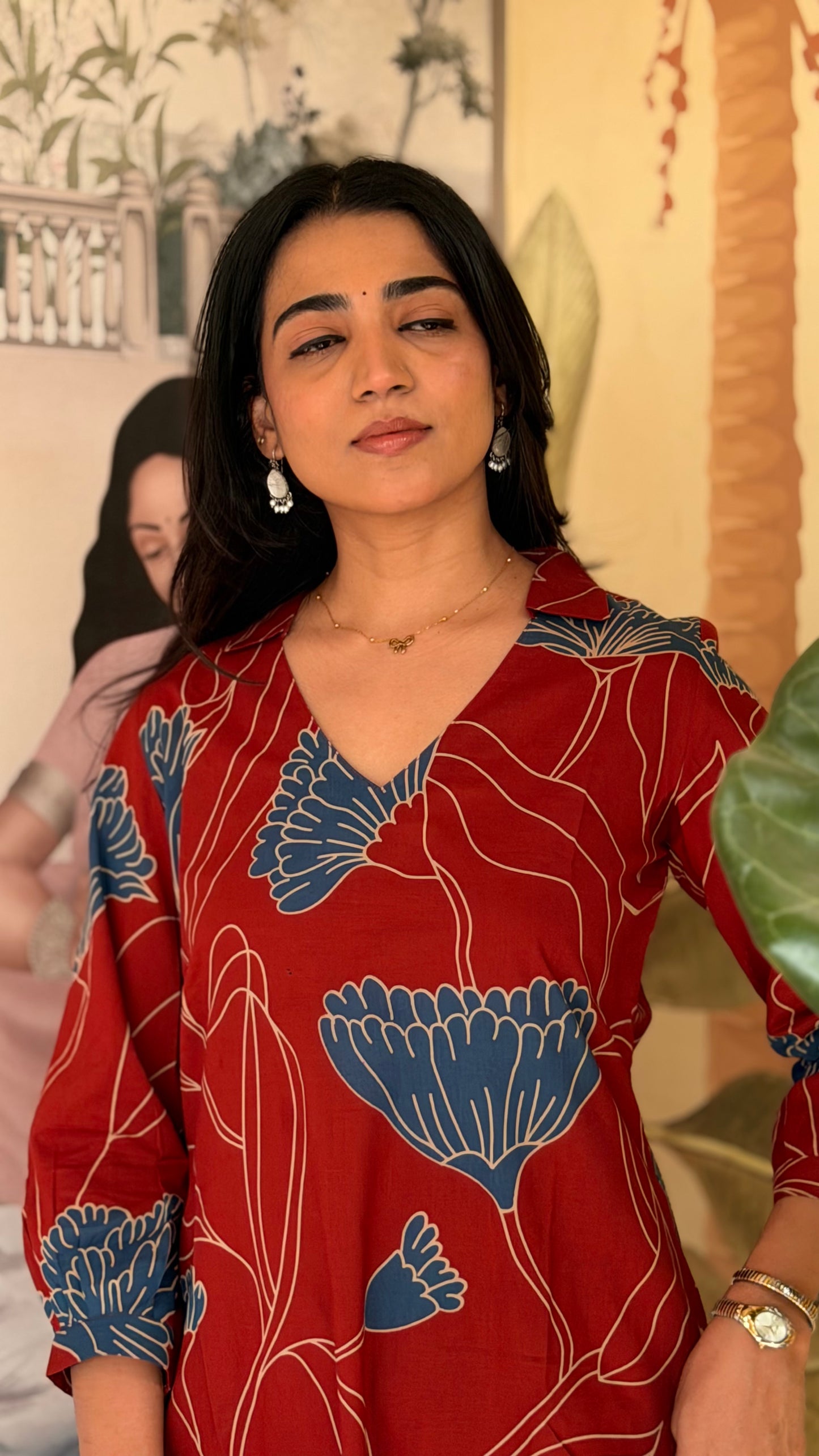 Mrunal Contemporary Floral Set - Brick Red