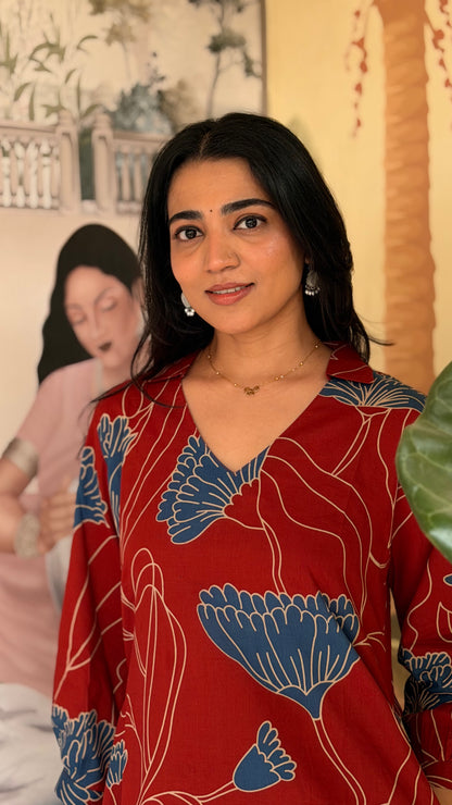 Mrunal Contemporary Floral Set - Brick Red