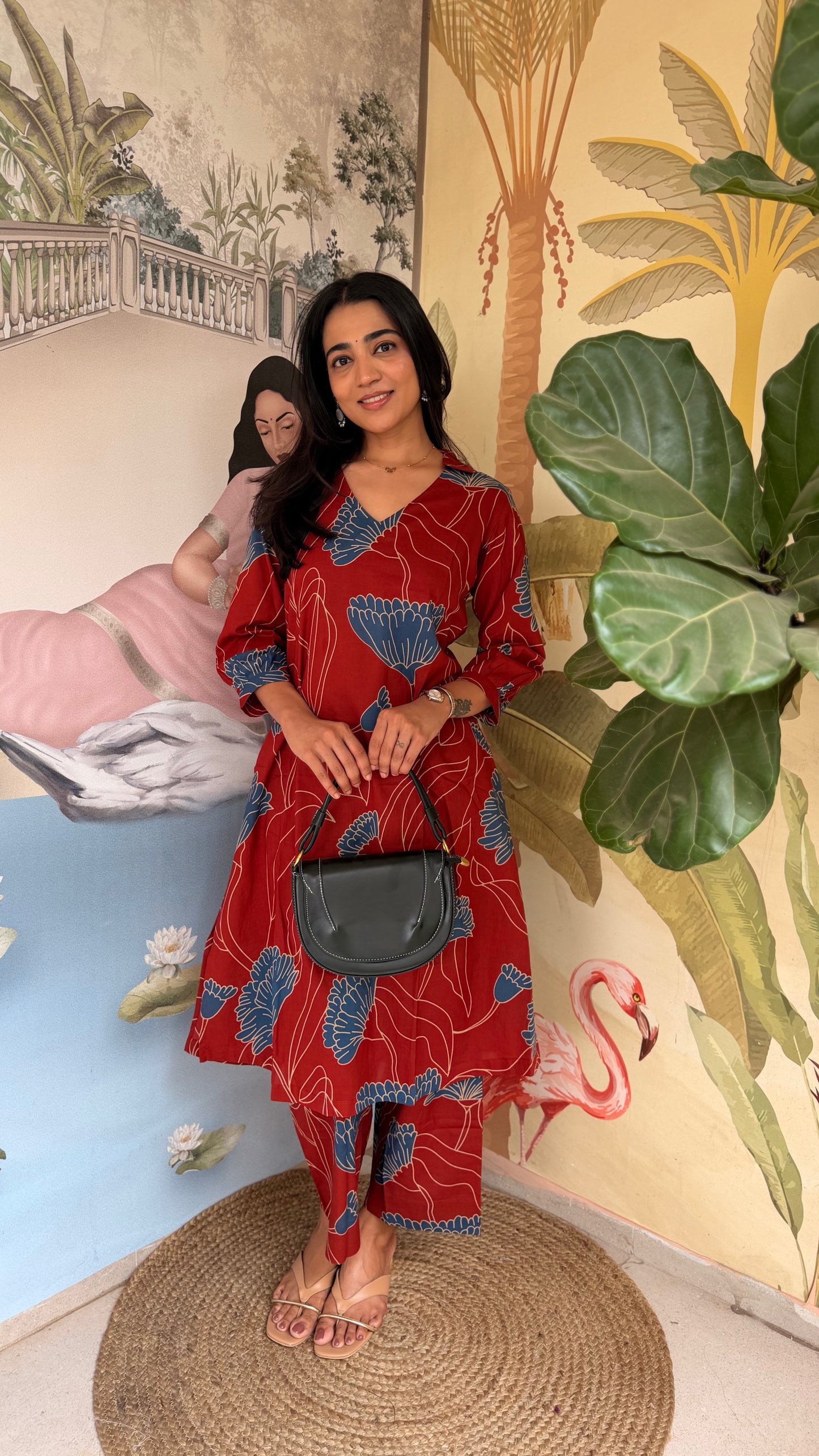 Mrunal Contemporary Floral Set - Brick Red