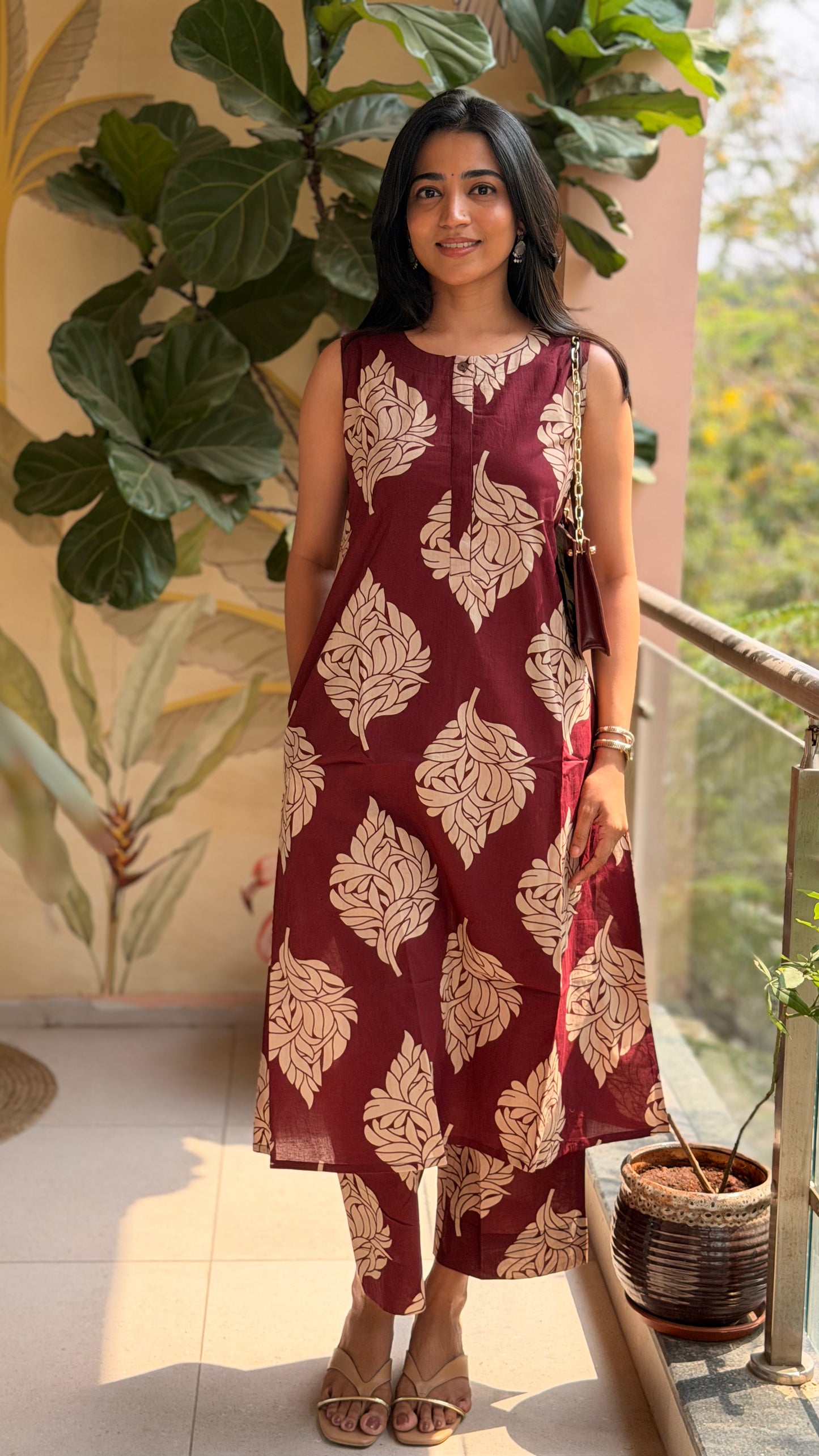 Swathi - Breezy Maroon Floral Cotton Coord
