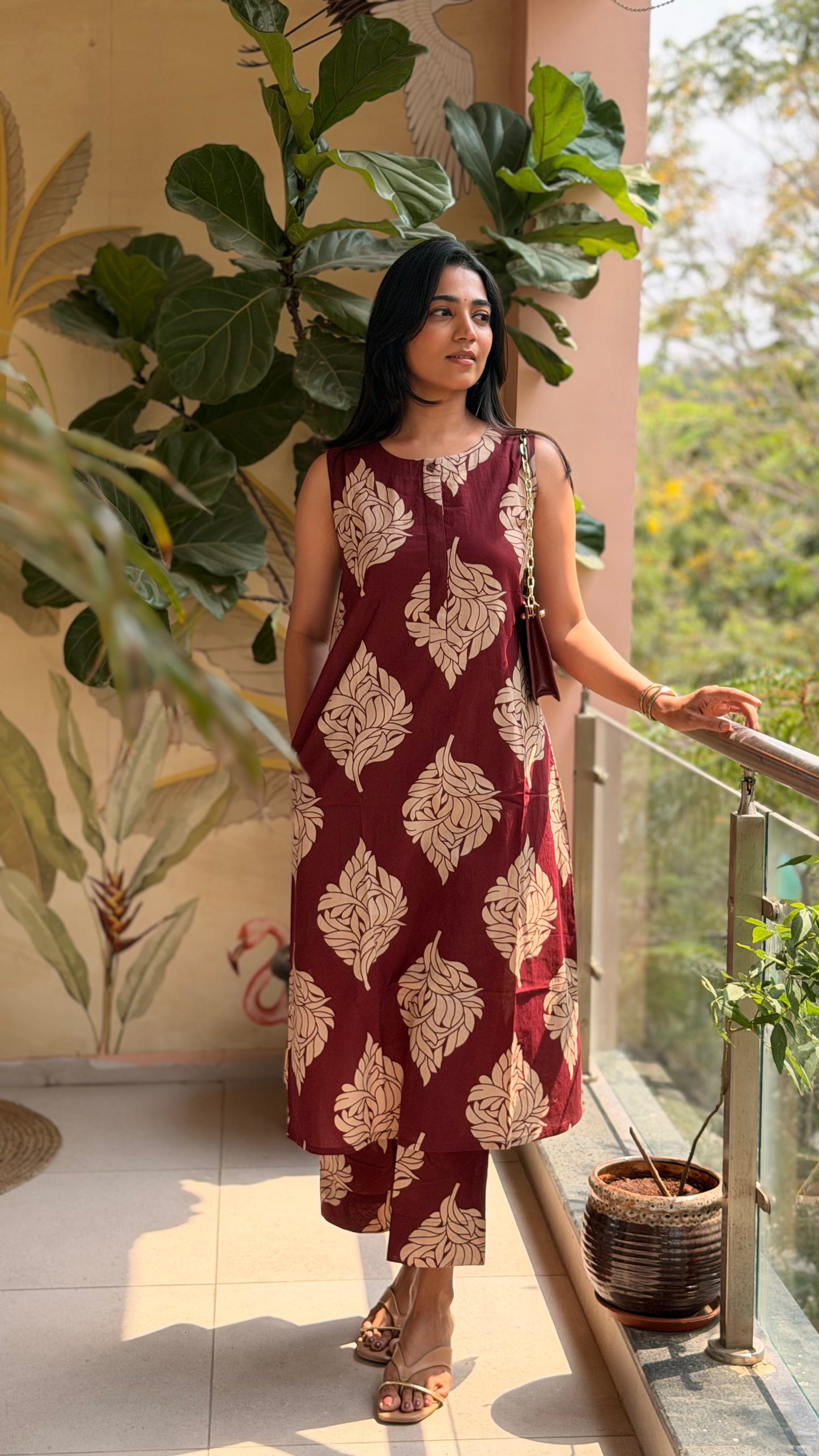 Swathi - Breezy Maroon Floral Cotton Coord