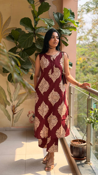 Swathi - Breezy Maroon Floral Cotton Coord
