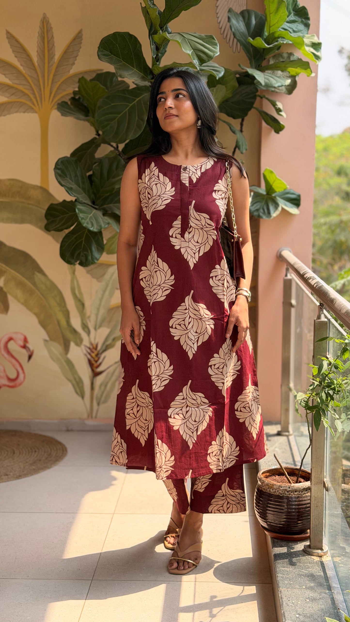 Swathi - Breezy Maroon Floral Cotton Coord