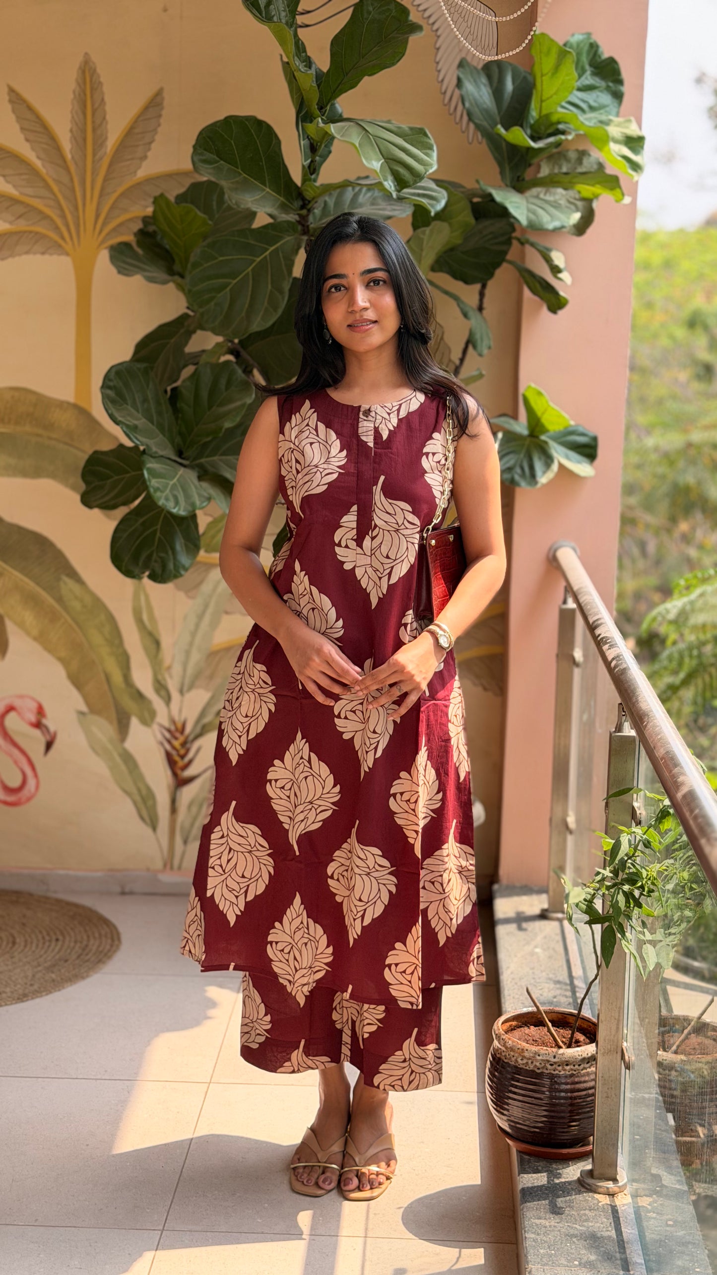 Swathi - Breezy Maroon Floral Cotton Coord