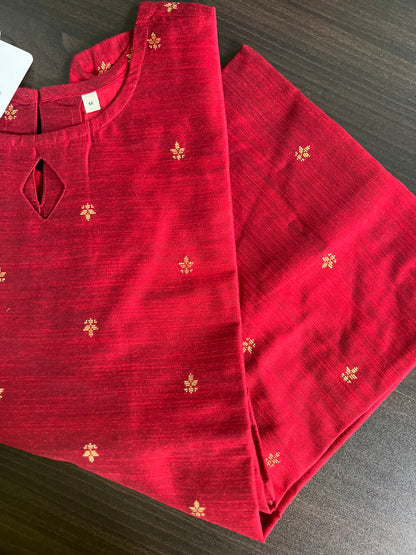 Nandika - Cotton Silk Weave Kurta - Maroon