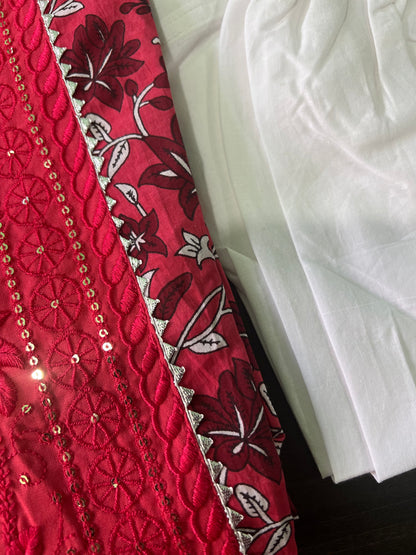 Aarti - Red Cotton umbrella kurti and pant set