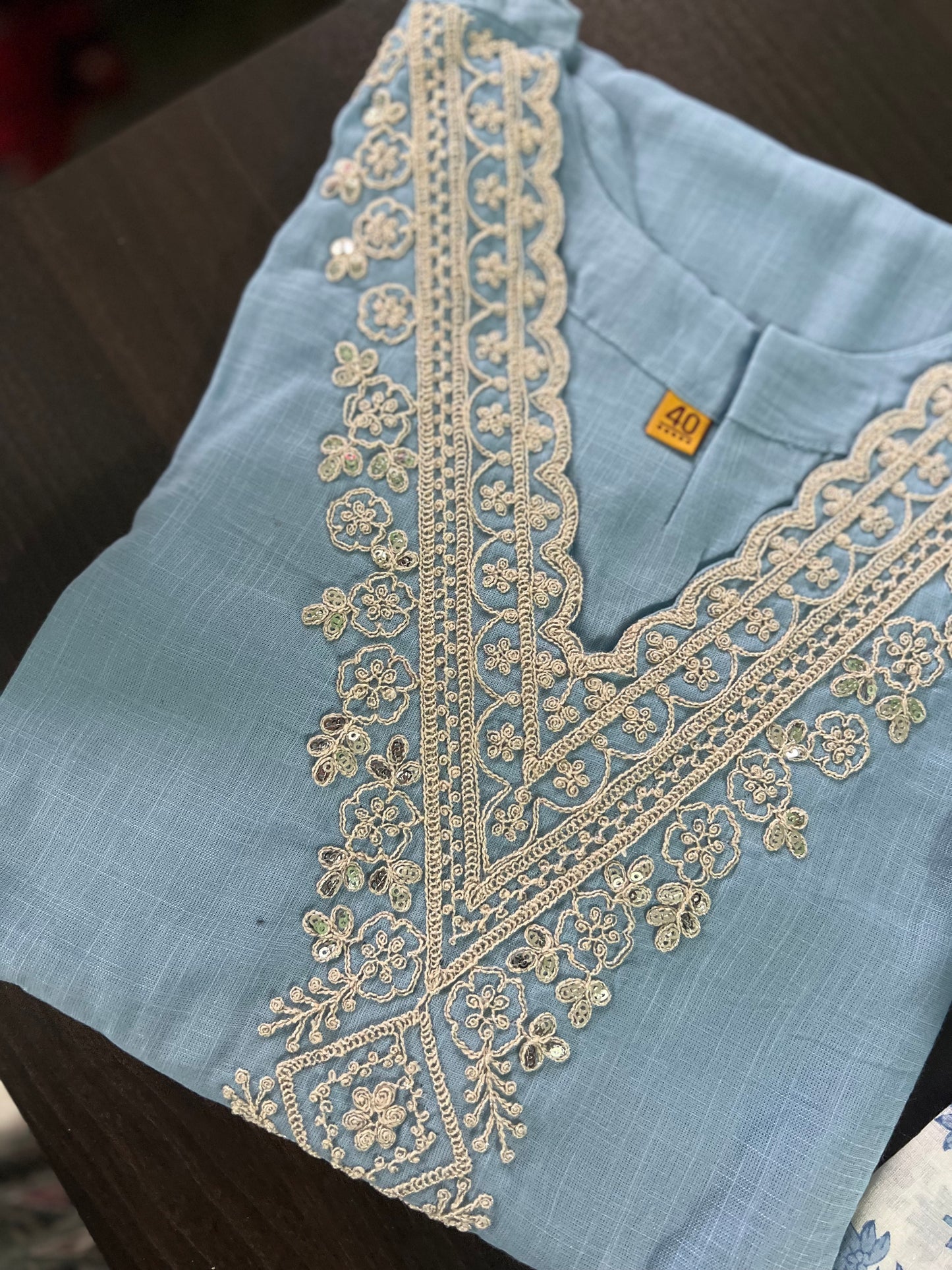 Radha - Cotton suit with work on yolk - Blue