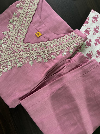 Radha - Cotton suit with work on yolk - Pink