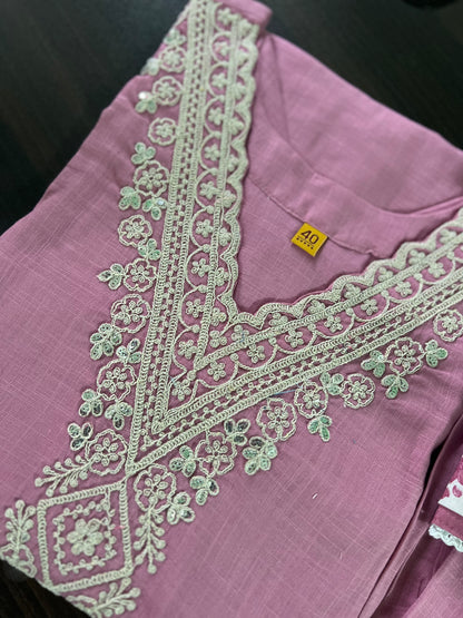 Radha - Cotton suit with work on yolk - Pink