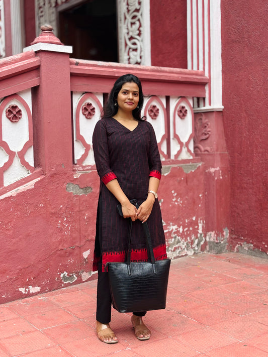 Teena - Pure Handloom Cotton Kurta Set - Black