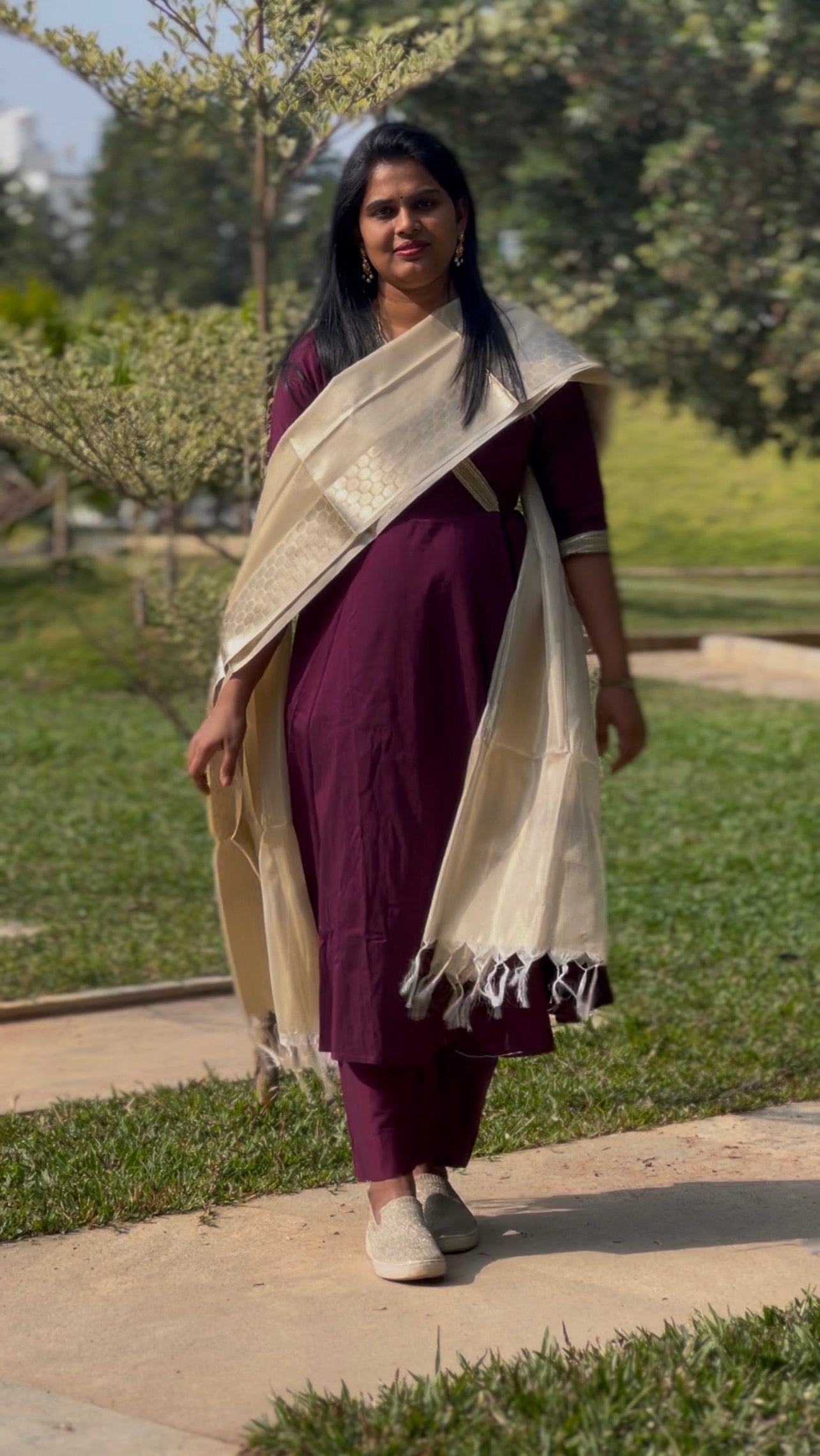 Jabili – Silk Cotton Wrap Anarkali Coord Set with Pants – Wine