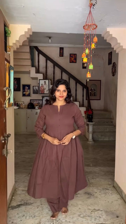 Nithya - Premium Cotton Coord Set - Brown