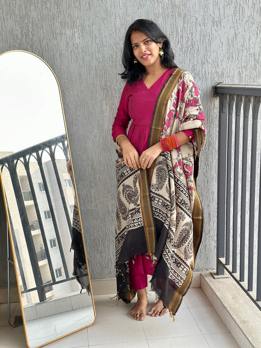 Pink Nyra Silk cotton set