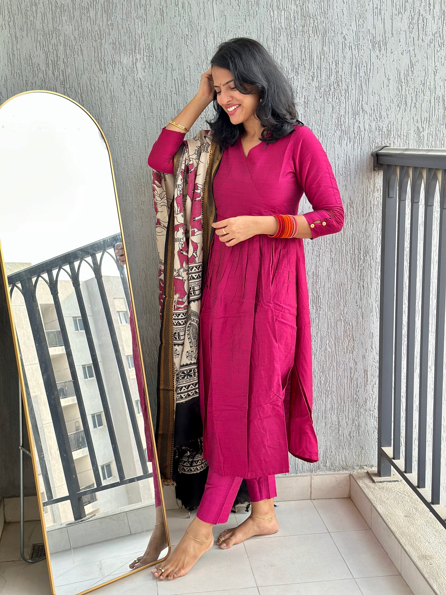 Pink Nyra Silk cotton set