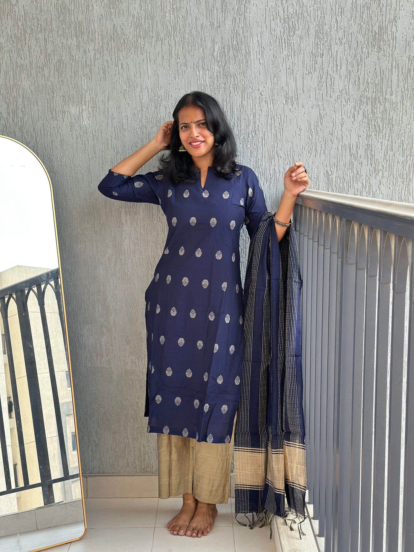 Nayanthara - Silk cotton Weaving Kurta set with dupatta