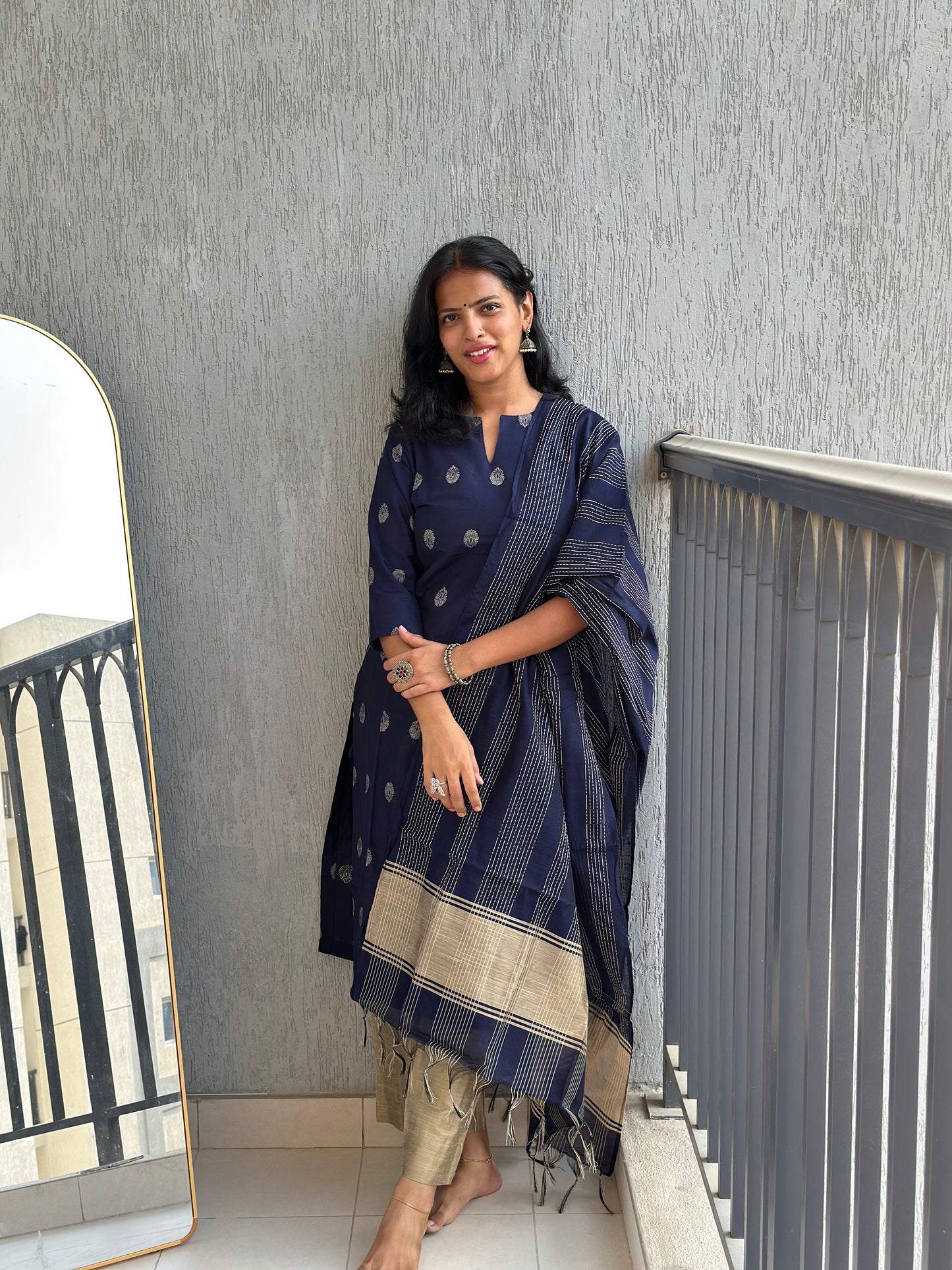 Nayanthara - Silk cotton Weaving Kurta set with dupatta