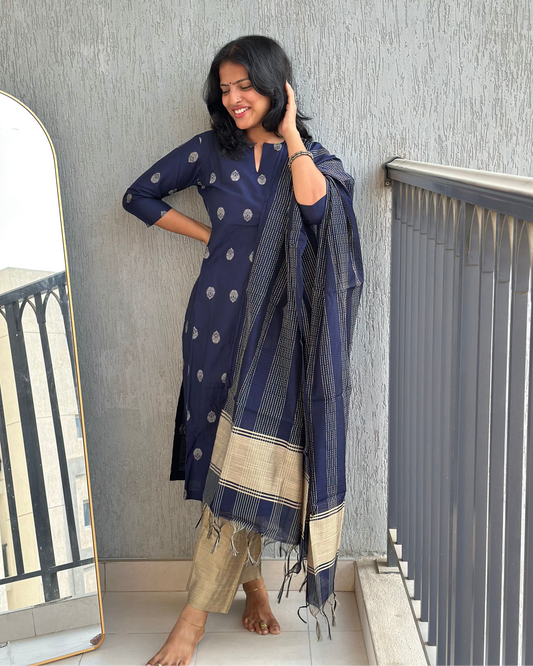 Nayanthara - Silk cotton Weaving Kurta set with dupatta