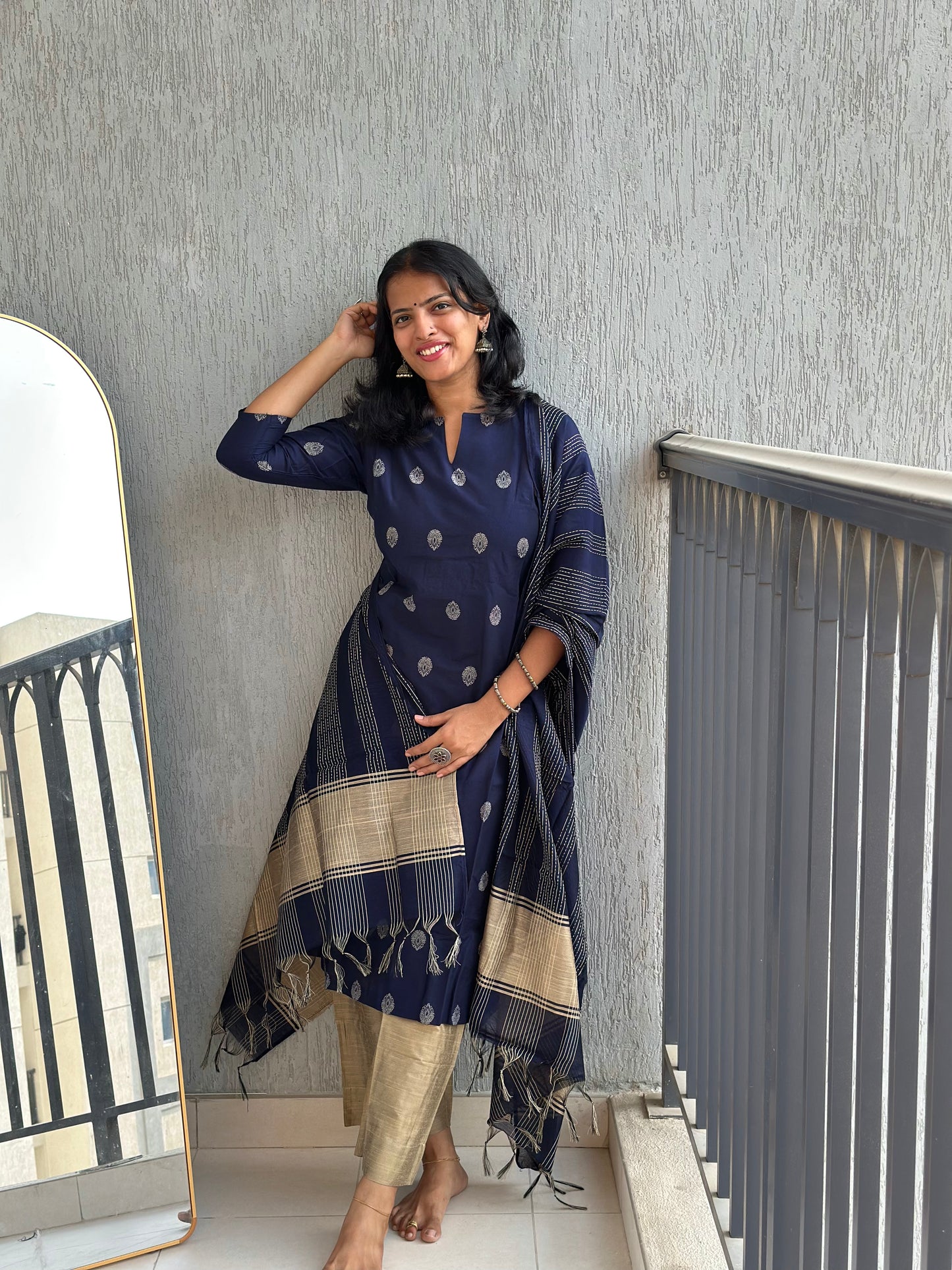 Nayanthara - Silk cotton Weaving Kurta set with dupatta