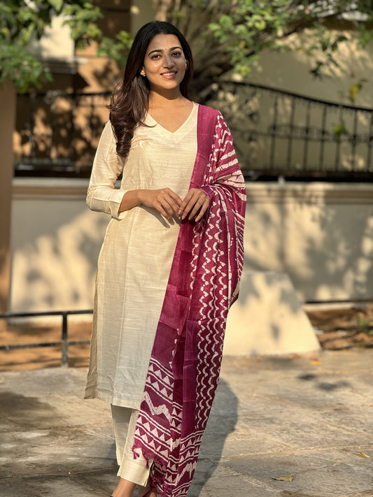 Swathi - Half white Silk cotton set