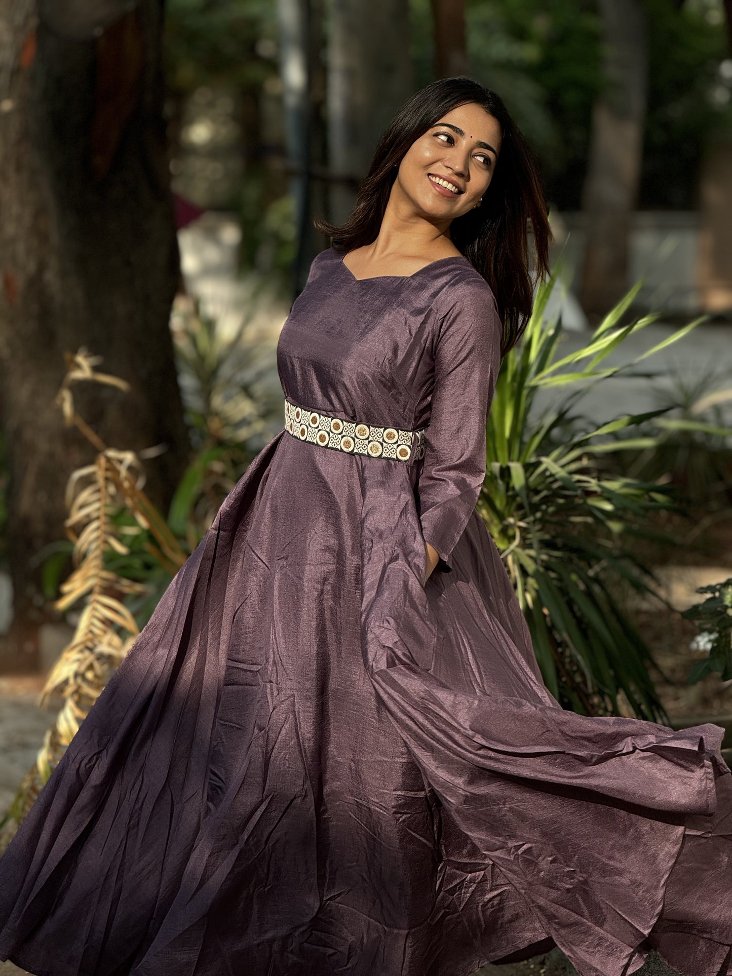Medha - Designer fit and flare gown - Dark Purple