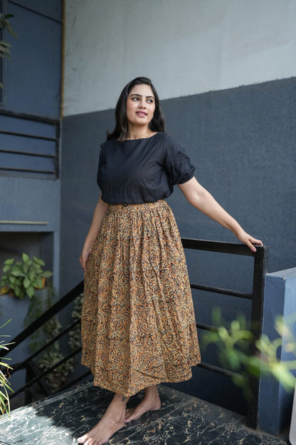 Avni - Kalamkari Skirt Set - Black