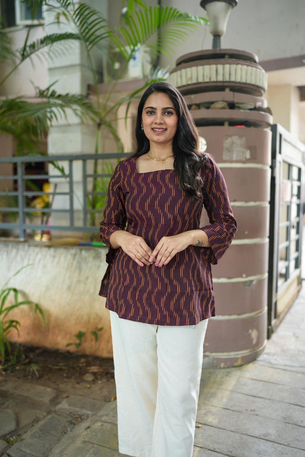 Veda - Ikkat Cotton Tunic - Plum