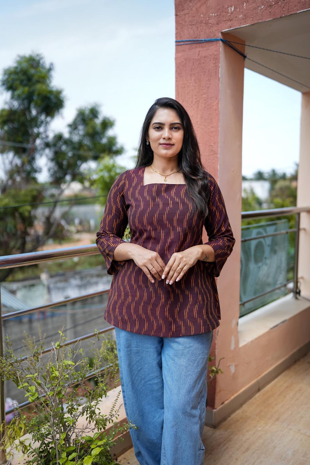 Veda - Ikkat Cotton Tunic - Plum