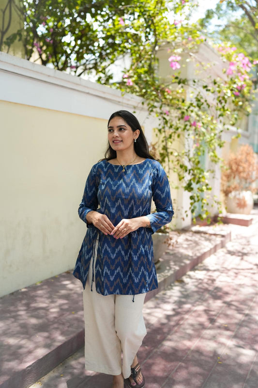 Veda - Ikkat Cotton Tunic - Navy
